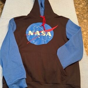 Fifth Sun Black Hoodie with Blue Sleeves and Red Drawstring